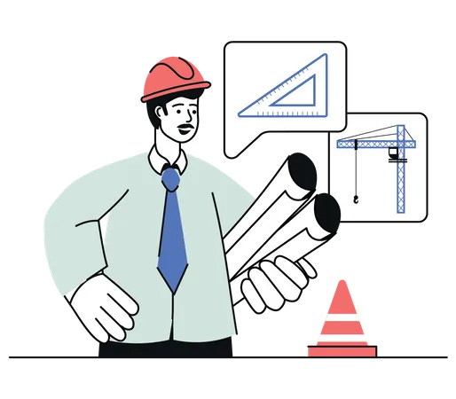 Construction engineer holding blueprints  Illustration