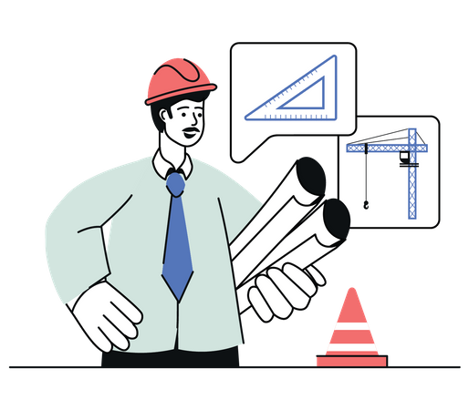 Construction engineer holding blueprints  Illustration