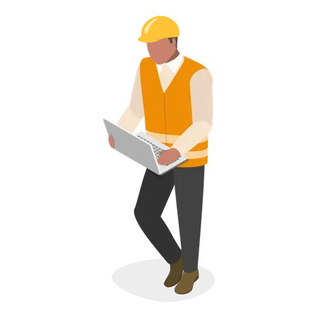 Construction Engineer holding house plan  Illustration
