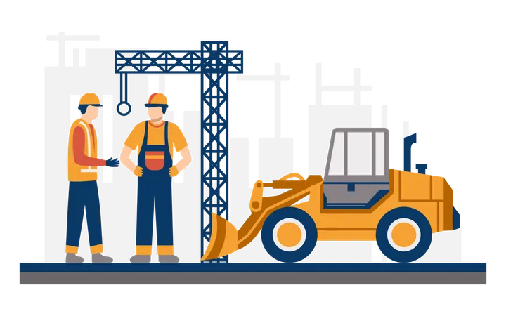 Construction Building Workers Flat Design Vector Illustration