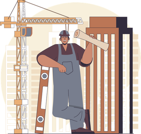 設計図を持って立っている建設技術者  イラスト