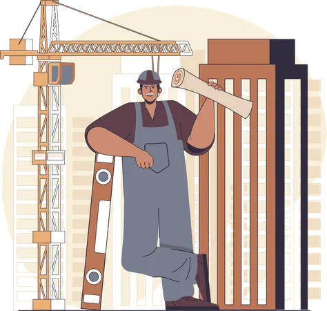 設計図を持って立っている建設技術者  イラスト