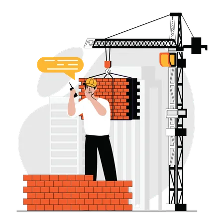 Construction engineer talking on phone  Illustration