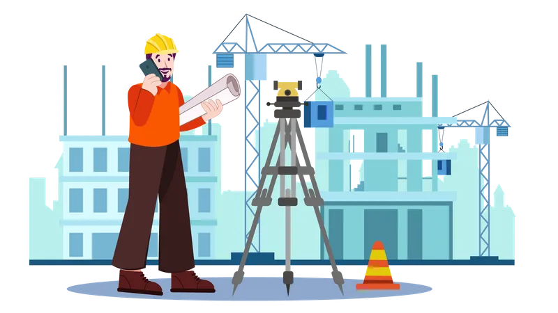 Construction Engineer talking on phone  Illustration