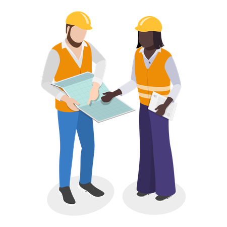 Construction Engineers holding house plan  Illustration