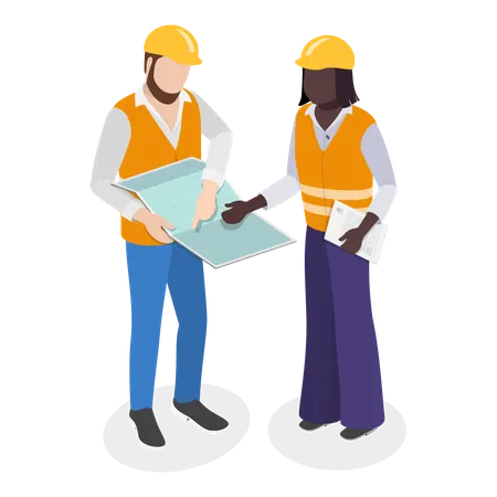 Construction Engineers holding house plan  Illustration