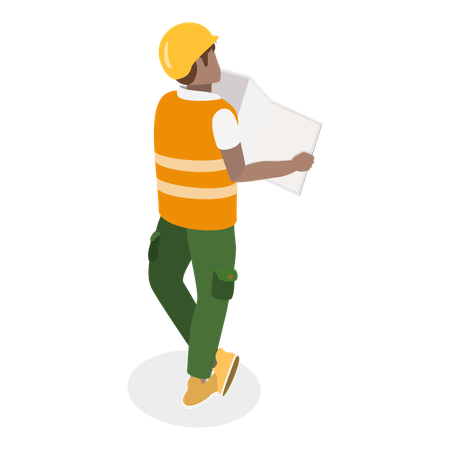 Construction Engineers holding house plan  Illustration