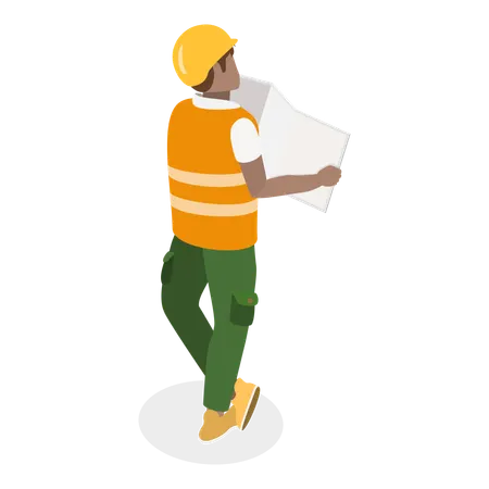 Construction Engineers holding house plan  Illustration