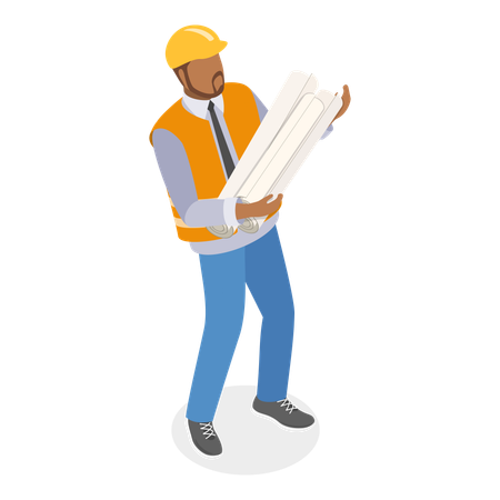 Construction Engineers holding house plan  Illustration