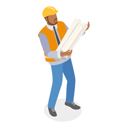 Construction Engineers holding house plan  Illustration