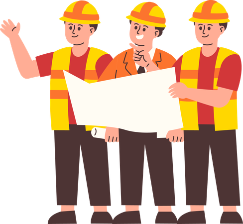 Construction Engineers looking at building plan  Illustration