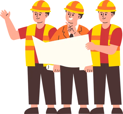 Construction Engineers looking at building plan  Illustration