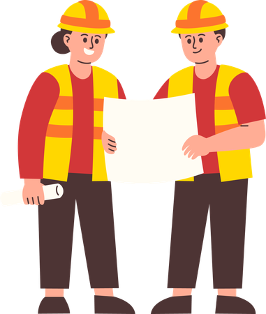 Construction Engineers with building plan  Illustration