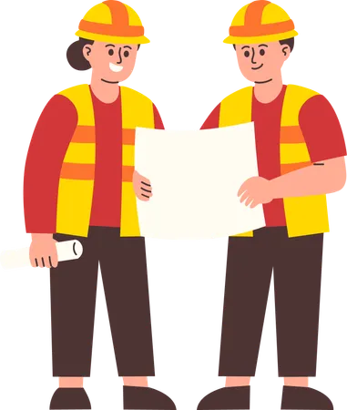 Construction Engineers with building plan  Illustration