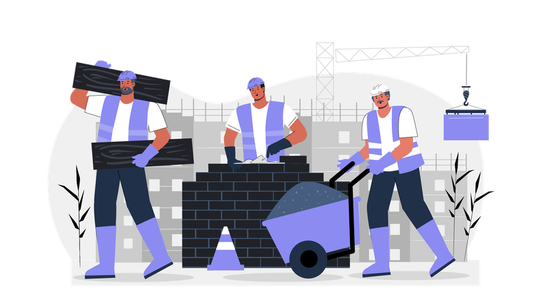 Construction labor working in bricklaying  Illustration