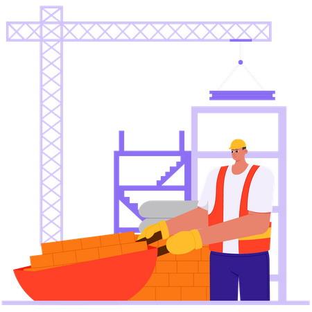 Construction Project Worker Picking up Building Materials  Illustration