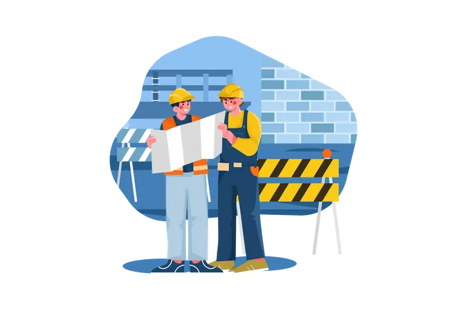 Construction site engineer doing routine checkup  Illustration