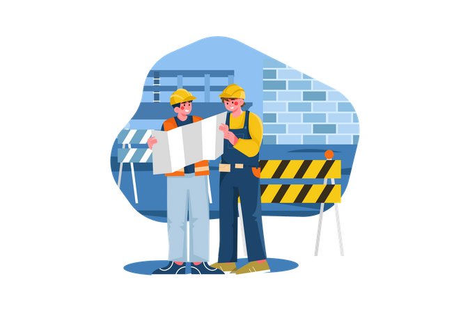 Construction site engineer doing routine checkup  Illustration