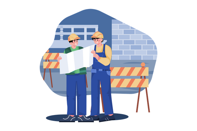 Construction site engineer doing routine checkup  Illustration