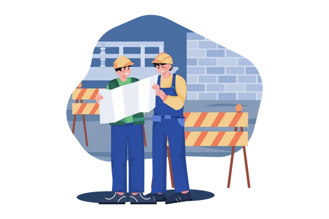 Construction site engineer doing routine checkup  Illustration