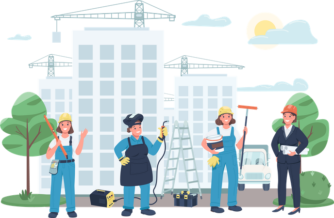 Construction site female workers Illustration