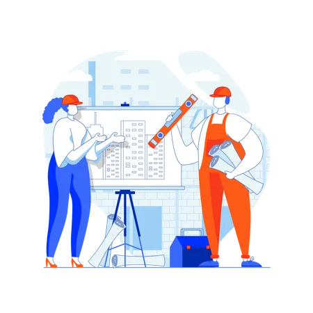 Construction site planning process  Illustration