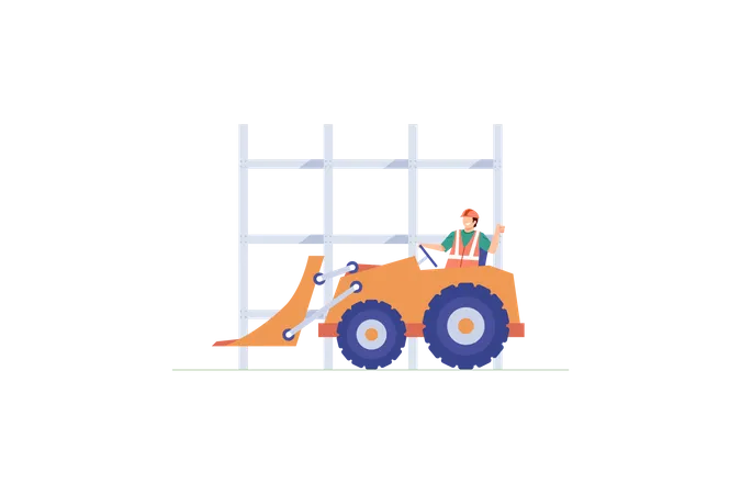 Construction site worker operating bulldozer  Illustration