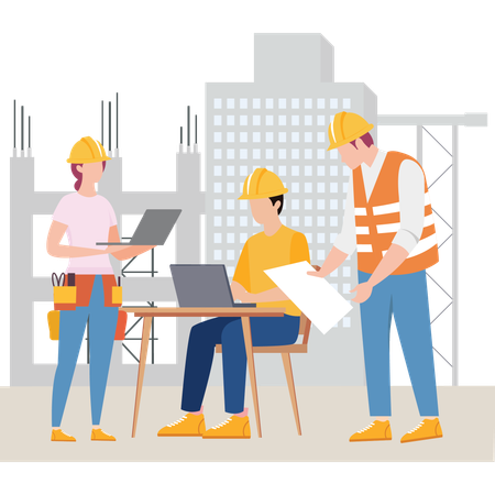 Construction team working on new project  Illustration