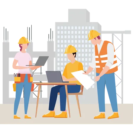 Construction team working on new project  Illustration