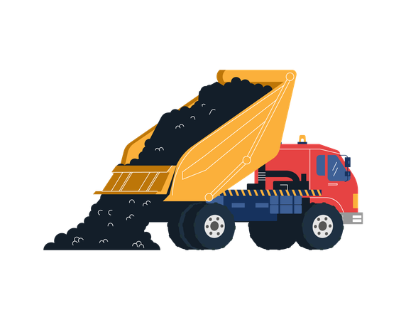 Construction truck unloads asphalt and construction machinery for road repair  Illustration