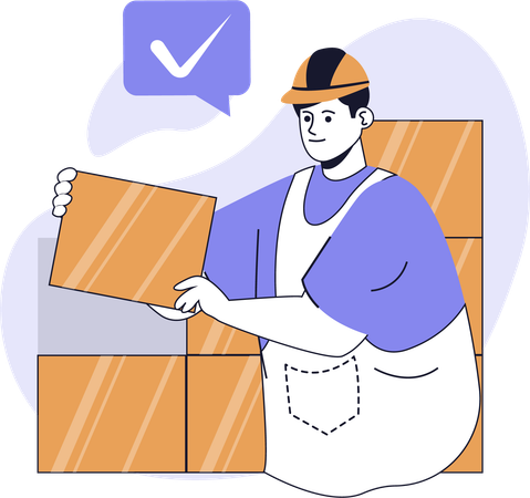 Construction worker arranging wall bricks  Illustration
