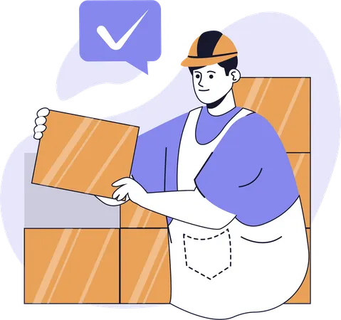 Construction worker arranging wall bricks  Illustration