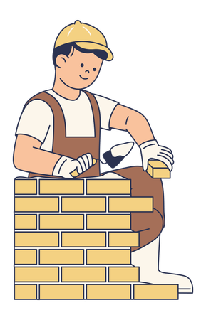 Construction worker building brick wall  Illustration