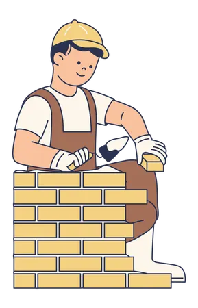 Construction worker building brick wall  Illustration