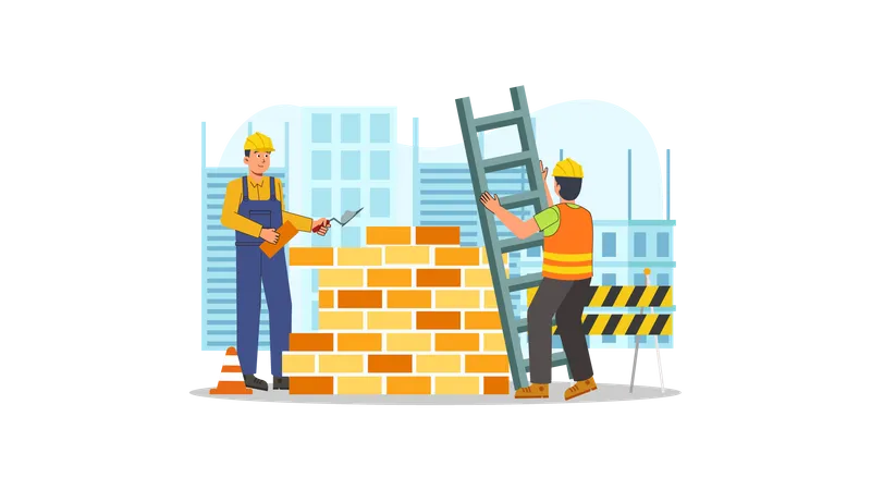 Construction worker building wall  Illustration
