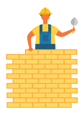 Construction worker building wall  Illustration