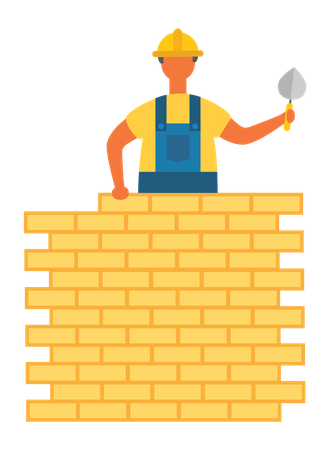 Construction worker building wall  Illustration