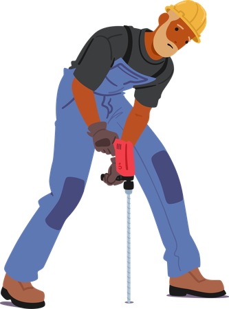 Construction Worker Character in Safety Gear and Overalls  Illustration