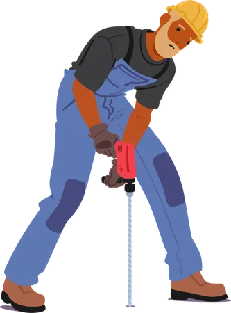 Construction Worker Character in Safety Gear and Overalls  Illustration