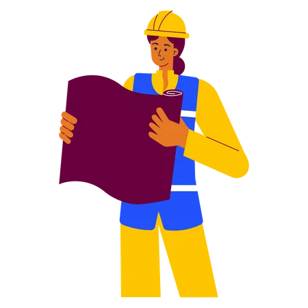 Construction worker checking document  Illustration