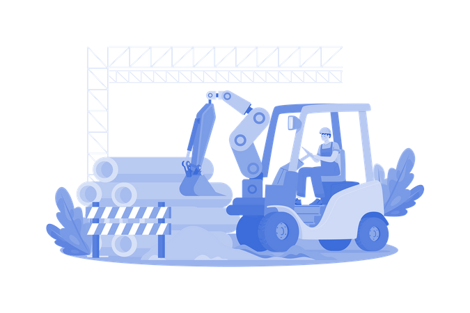 Construction worker clears site with heavy machinery  Illustration