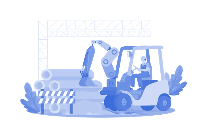 Construction worker clears site with heavy machinery  Illustration