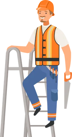 Construction worker climbing ladder Illustration