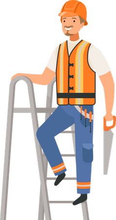 Construction worker climbing ladder  Illustration