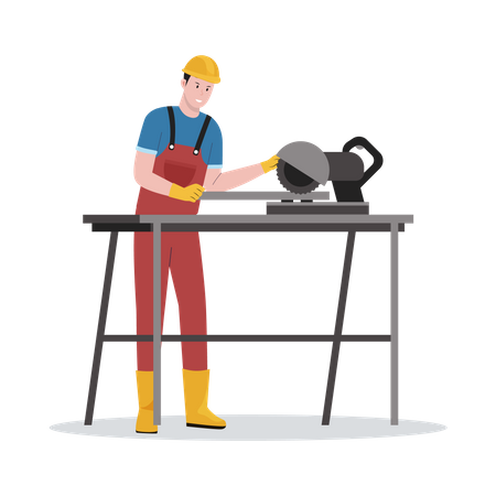 Construction worker cutting metal rods  Illustration