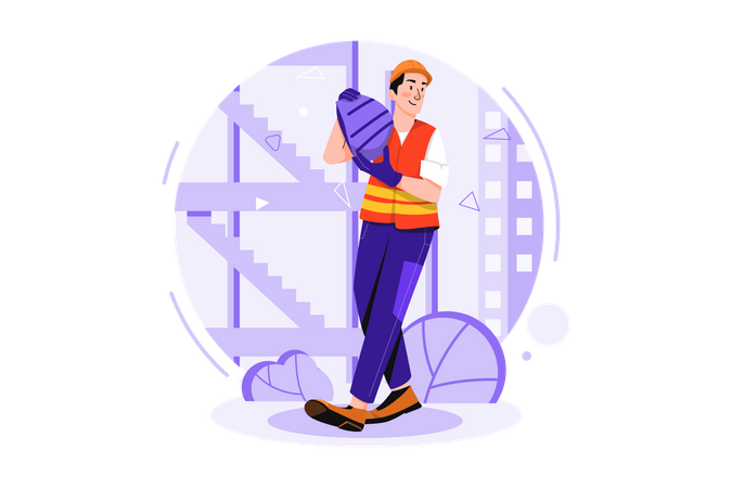 Construction worker holding cement bag  Illustration