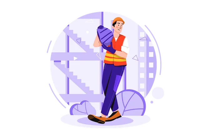 Construction worker holding cement bag  Illustration