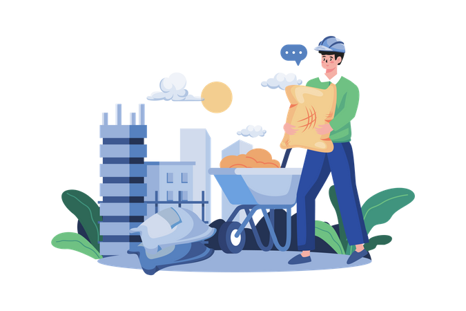 Construction Worker Holding Cement Bag  Illustration