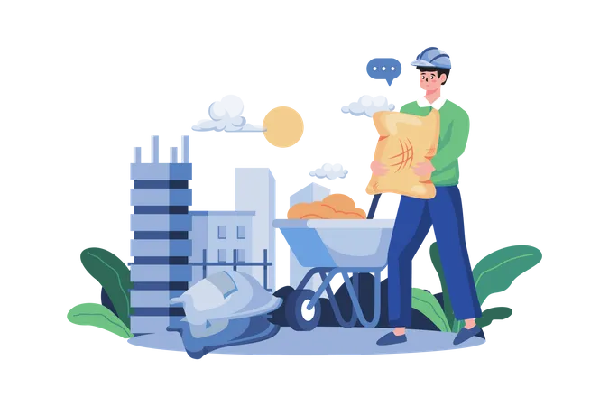 Construction Worker Holding Cement Bag  Illustration