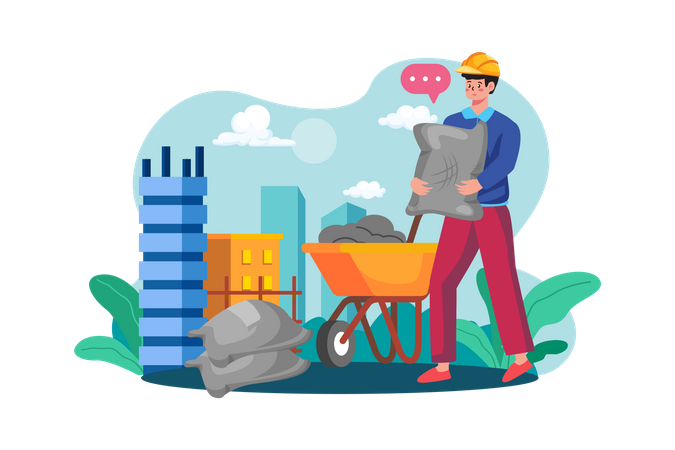 Construction Worker Holding Cement Bag  Illustration